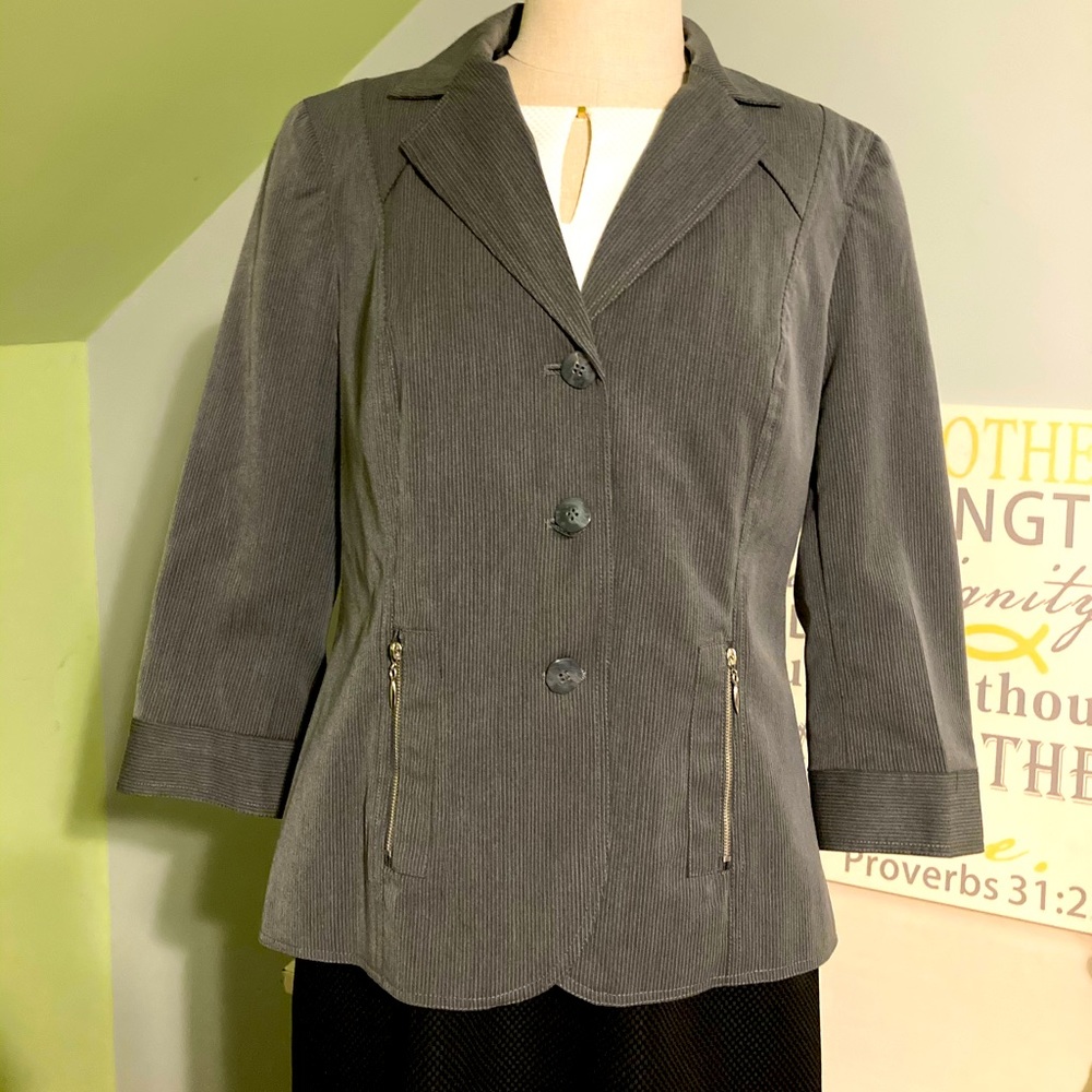 Larry Levine Signature Gray Fitted Blazer Sz 10